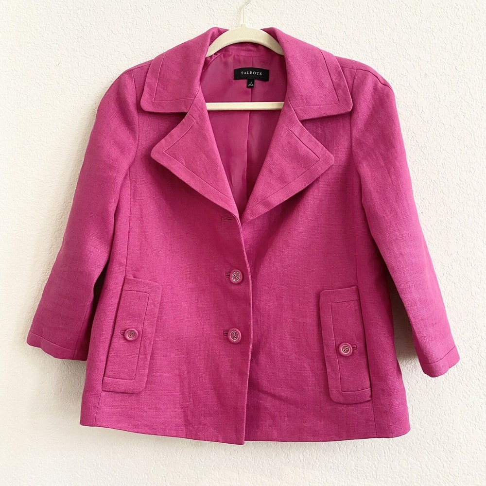 Talbots -Sz 2 Hot Pink Fab Jackie Linen 2 Button Swing Jacket Blazer Linen Coat - Picture 1 of 12